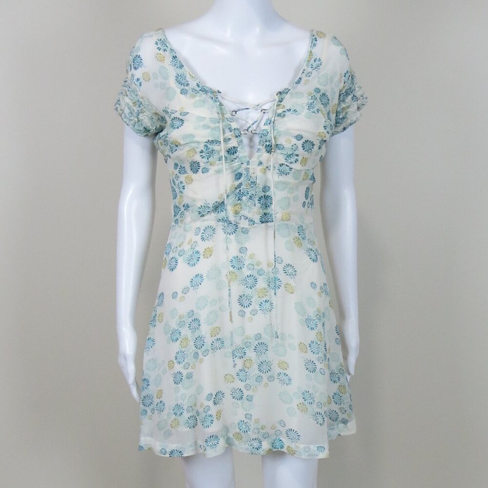 NEW Free People Floral Mini Dress SIZE 2 Green and Ivory, Lined